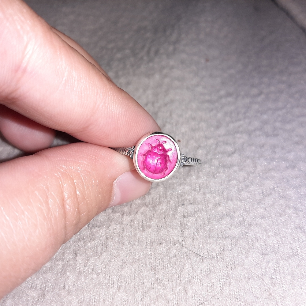 Pink Ladybug Sterling Silver Ring